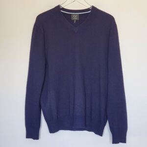 QI Cashmere Old Money Quiet Luxury V-Neck Pullover Sweater Navy Men Size L